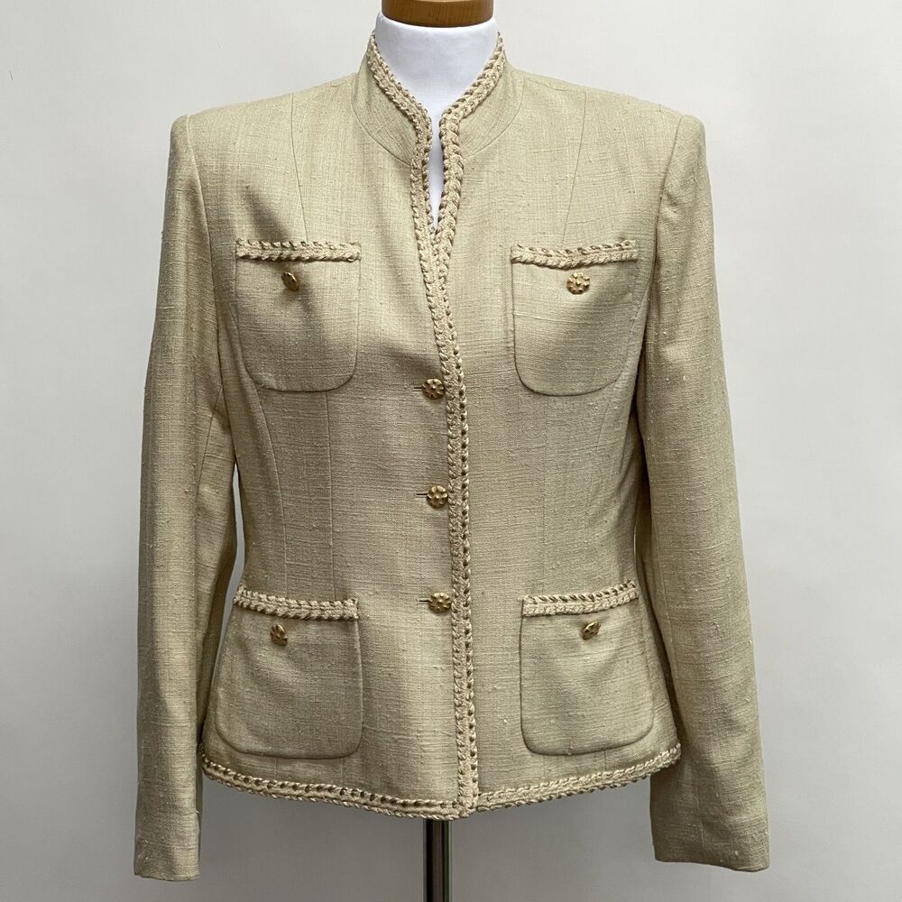 Herbert Grossman by Cynthia Sobel Women's Jacket Beige Size 12 100% Silk